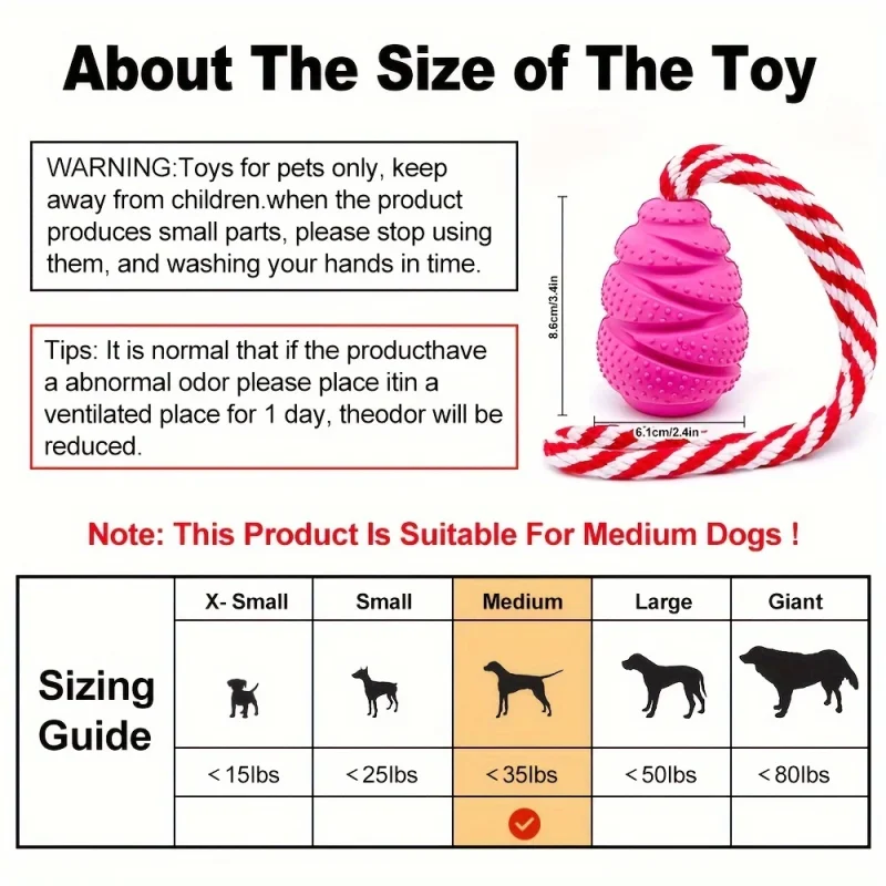 Durable Rubber Grenade-Shaped Dog Chew Toy With Rope - Interactive Treat Dispenser For Medium Breeds, Non-Toxic & Flavorful 3