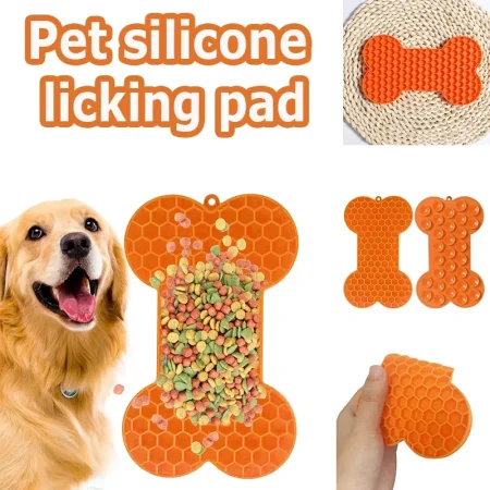 Bone Shape Silicone Licking Pad Pet Dog Peanut Butter Slow Food Bowl Eating for Cats Dogs Feeder Feeding Lickmat 1