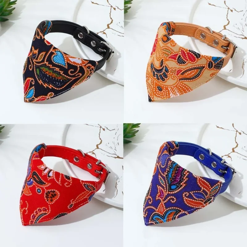 Adjustable Pets Banbana Collar PU Neck Scarf With Printed for Small Medium Large Dogs Cat Puppy Accessories Triangle Scarf XS-L 4