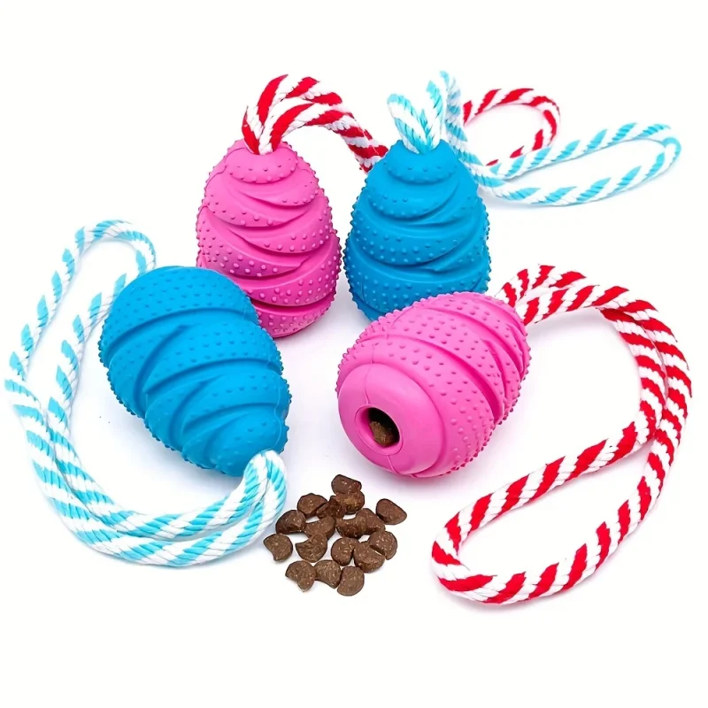 Durable Rubber Grenade-Shaped Dog Chew Toy With Rope - Interactive Treat Dispenser For Medium Breeds, Non-Toxic & Flavorful 1