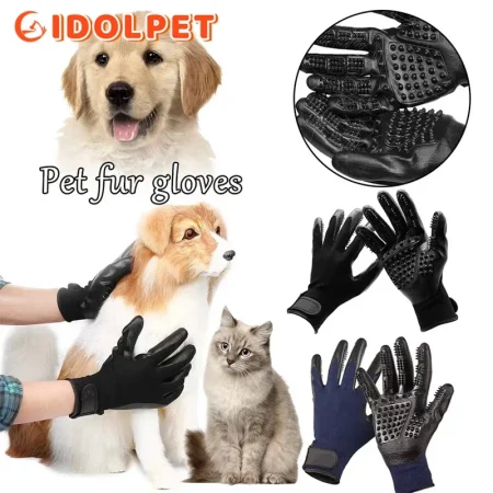 Pet Grooming Gloves Shedding Bathing Hair Remover Gloves Pet Shower Gloves Cat Dog Hair Deshedding Brush Rubber Remover Brush 1