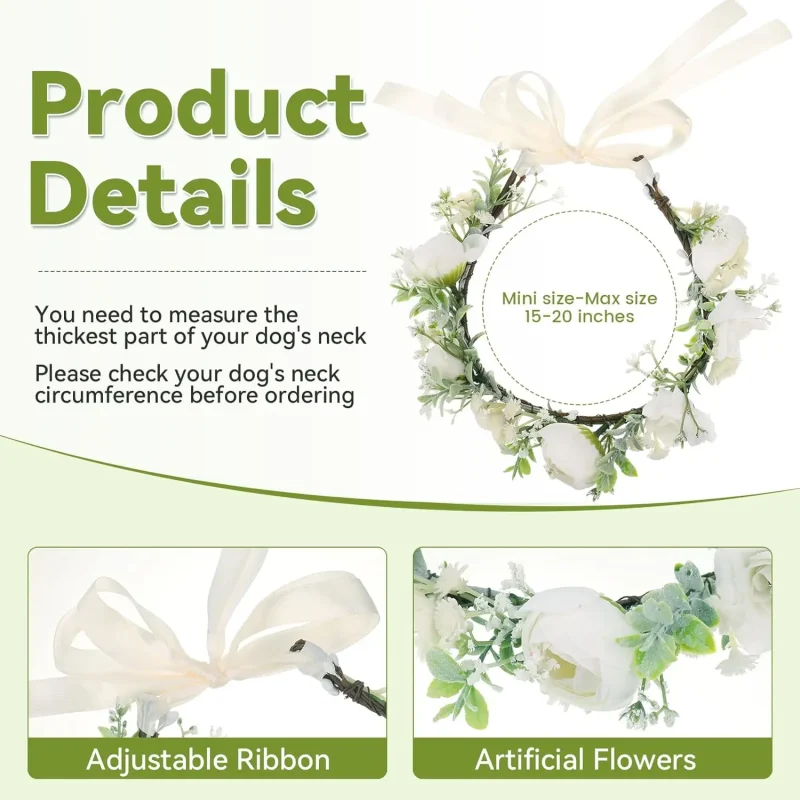 Adjustable Elegant Dog Wedding Flower Collar for Medium Large Dogs Cats, Pet Wedding Photo Props Costume Accessories 2