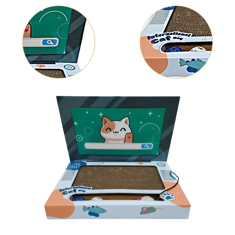 Cat Scratch Laptop Cat Teaser and Ball Track Pad Toy Computer TV Scratcher Cat Bed with Mouse Cat Accessories Cat Scratch Pad 5