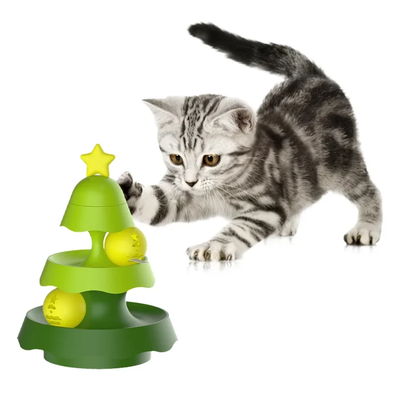 3-Level Cat Toy Ball Turntable Interactive Turntable Cat Toys Ball Funny Cat Tower Toy for Cats Kitten Teaser Puzzle Track Toy