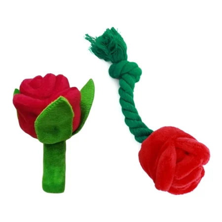 Stuffed Dog Toy Squeak Rose Flower Plush Chew Toy for Small and Dogs