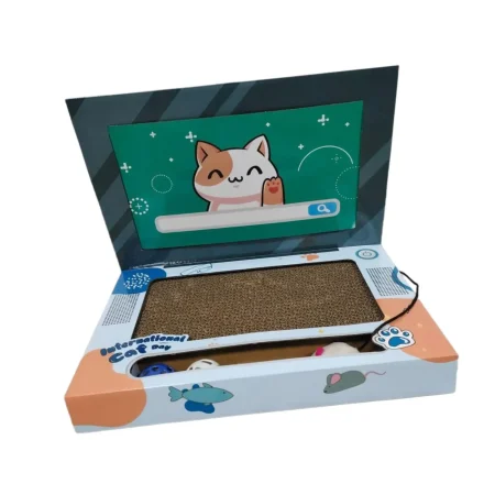 Cat Scratch Laptop Cat Teaser and Ball Track Pad Toy Computer TV Scratcher Cat Bed with Mouse Cat Accessories Cat Scratch Pad 1