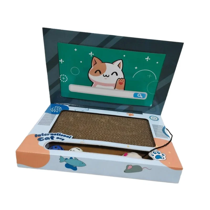 Cat Scratch Laptop Cat Teaser and Ball Track Pad Toy Computer TV Scratcher Cat Bed with Mouse Cat Accessories Cat Scratch Pad 2