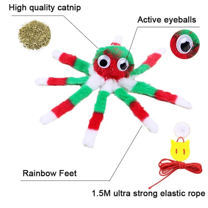 Adjustable Sound Octopus Cat Toy Mint Plush with 1.5ft Elastic Rope Interactive Pet Supplies for Cats 2