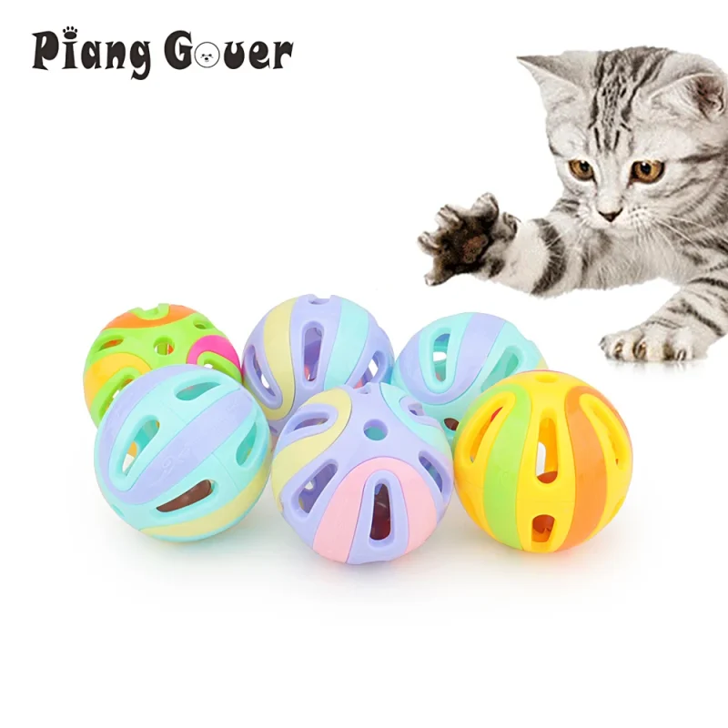 6pcs Random Bell Plastic Ball Cat Toy Colorful Splicing 4.8cm Pet Toy Accessory