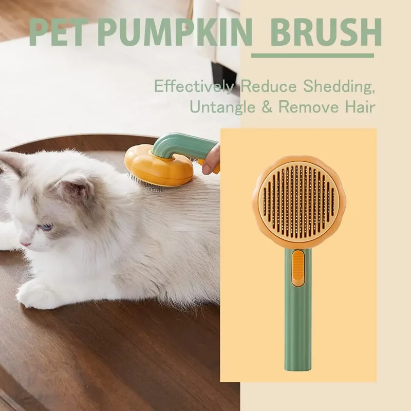 Pumpkin Pet Cat Grooming Comb Self Cleaning Slicker Brush for Cat Puppy Rabbit Removes Loose Underlayers and Tangled Hair Comb 4