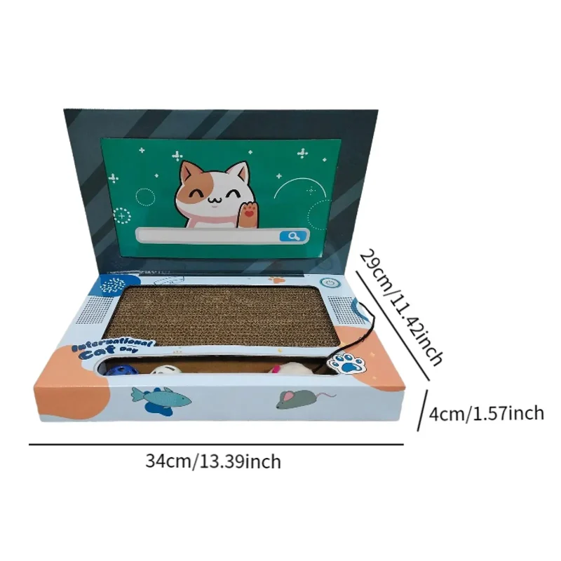 Cat Scratch Laptop Cat Teaser and Ball Track Pad Toy Computer TV Scratcher Cat Bed with Mouse Cat Accessories Cat Scratch Pad 6