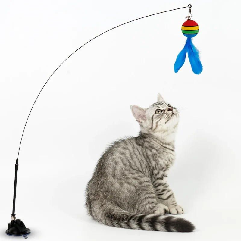 Funny Feather Ball Teaser Wand Toy with Bell Cat Interactive Toy Cat Stick Toy for Kitten Playing Teaser Wand Toy Cat Supplies 5