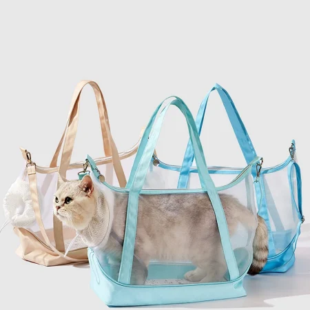 Transparent Nylon Mesh Cat Bag Portable Cat Bag Foldable Carry-on Cat Bag