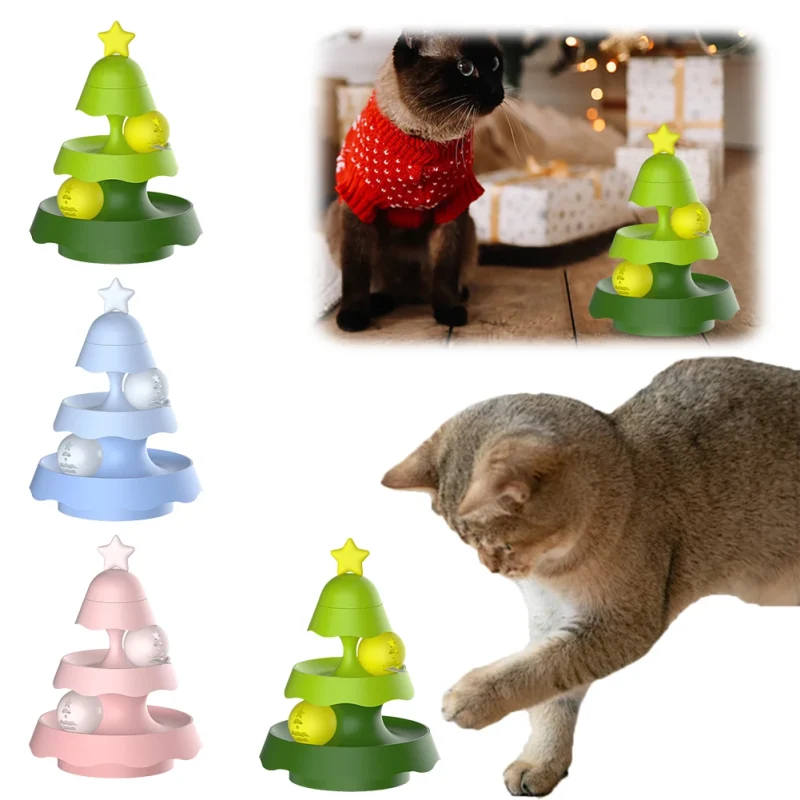 3-Level Cat Toy Ball Turntable Interactive Turntable Cat Toys Ball Funny Cat Tower Toy for Cats Kitten Teaser Puzzle Track Toy 2