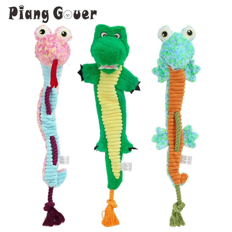 Plush Rope Knot Sound Squeak Dog Toy Cartoon Crocodile Snake Lizard Chew Pet Toy