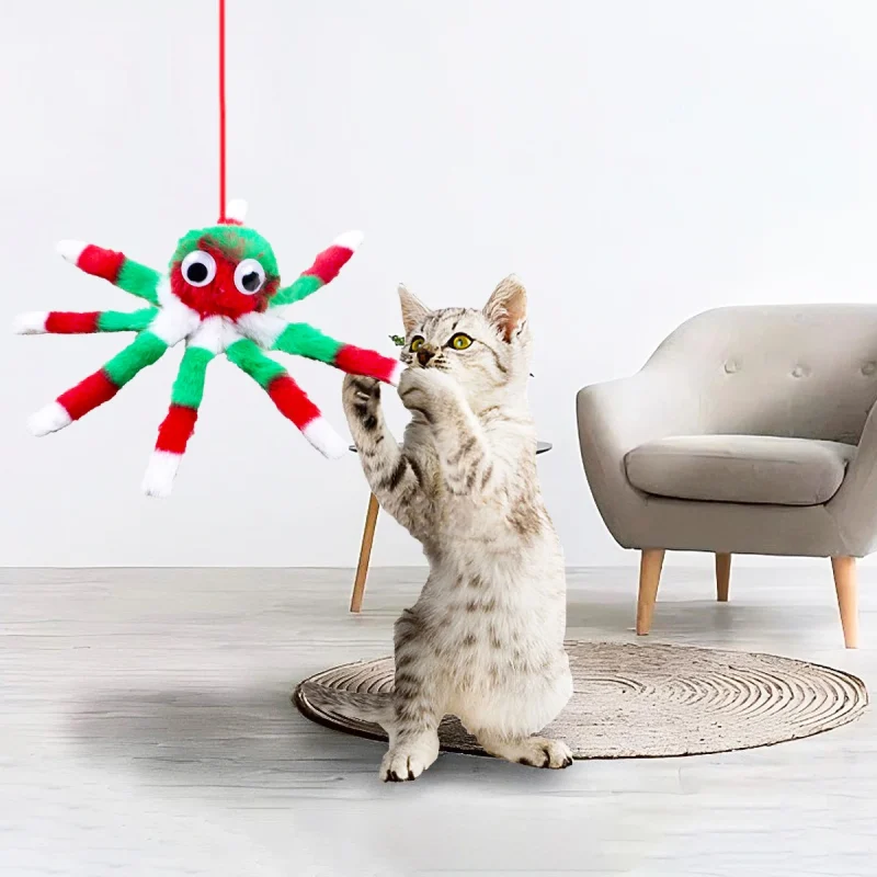 Adjustable Sound Octopus Cat Toy Mint Plush with 1.5ft Elastic Rope Interactive Pet Supplies for Cats 1