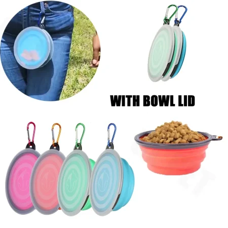 Foldable Silicone Dog Food Water Basin with Bowl Lips for Pets Outdoor Travel,Portable with Hooks for Pet Supplies, Feeding Bowl 1