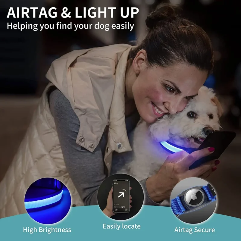 For Apple Airtag GPS Finder Led Dog Collar WaterProof Light USB Chargeable Luminous collar Pet For Apple Air Tag Tracker Case 3