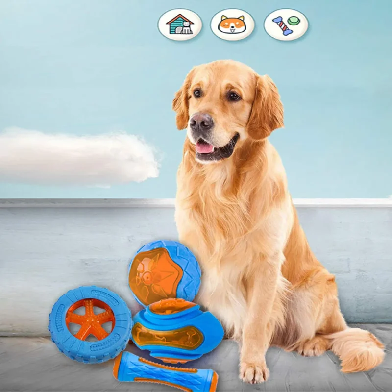 Rubber Dog Toys for Dog Chewing Bite Resistant Squeaky Training Playing Toy Interactive Dog Toys for Large Dogs Teeth Cleaning 6